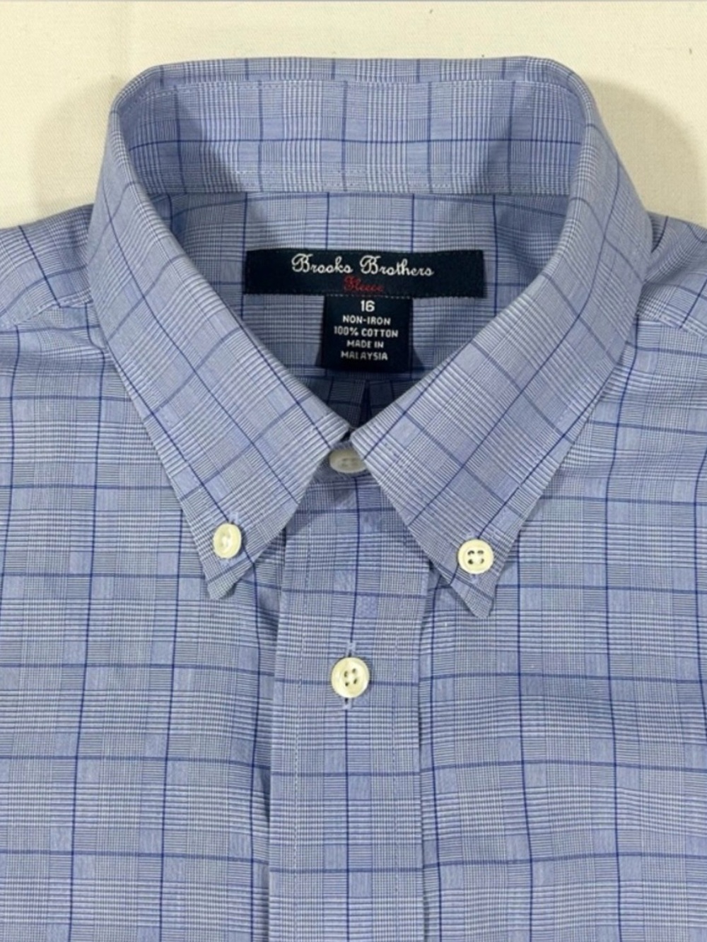 Vtg Brooks Brothers Mens 16 Button Down Shirt Windowpane Check Non Iron Cotton